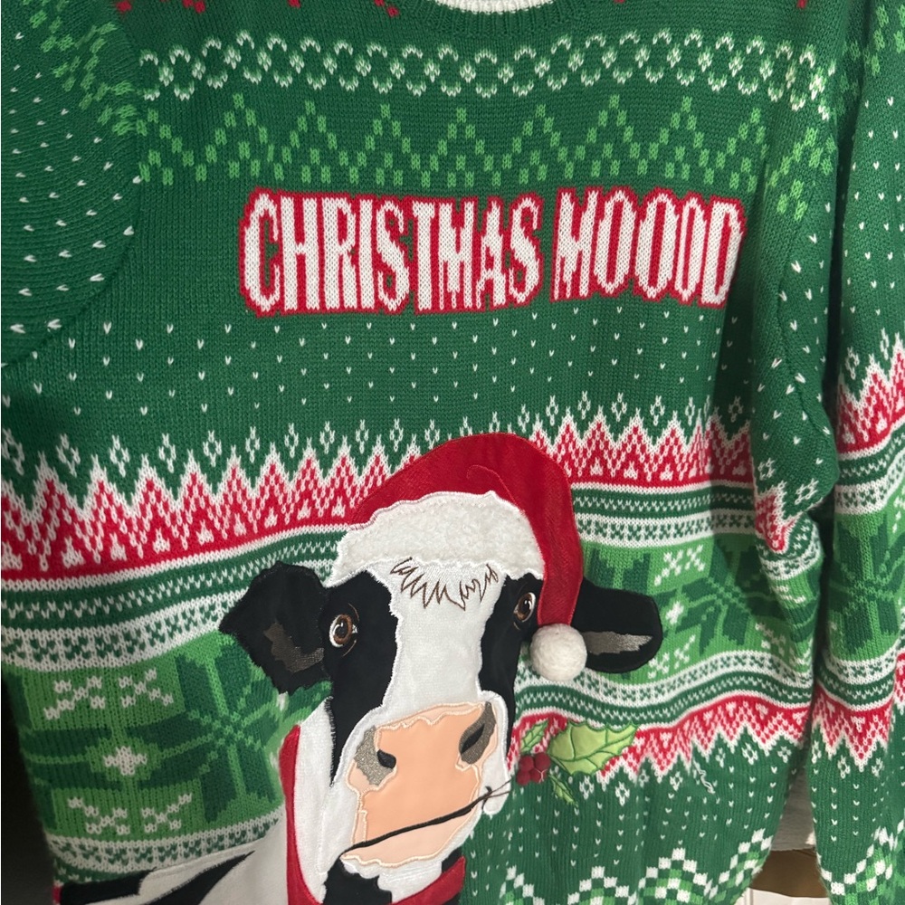 Holiday Time Festive Green and Red Knit UGLY Christmas sweater